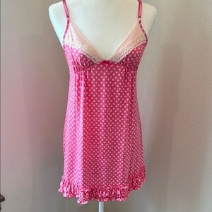 Betsey Johnson Pink Hearts Valentines Chemise Nightie Slip Medium NWOT